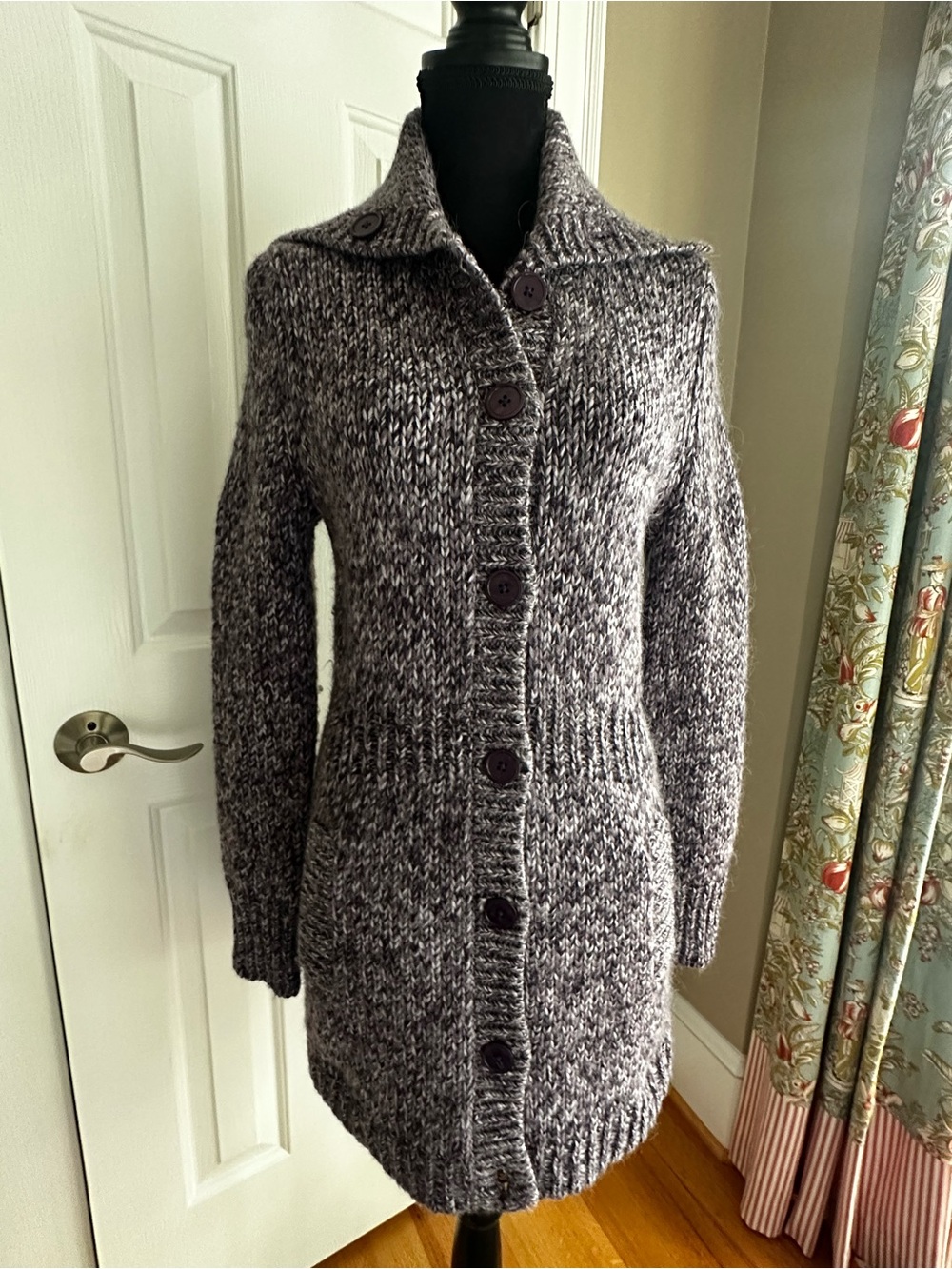 Talbots Marled Purple Button-Front Long Knit Cardigan